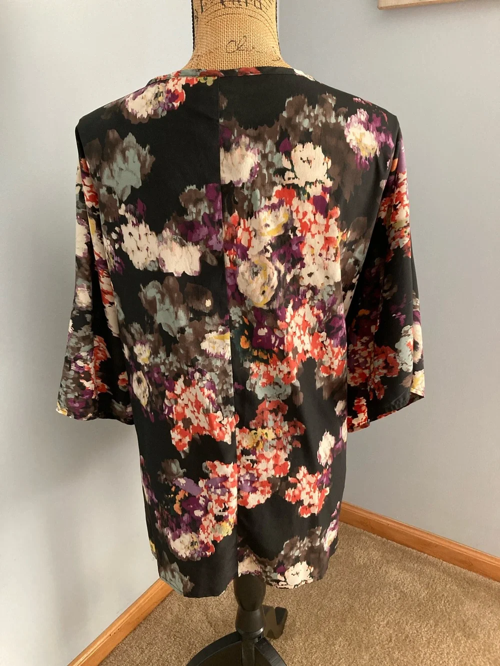 Bobeau Black Floral Wrap-Style V-Neck Blouse - Picture 2 of 10